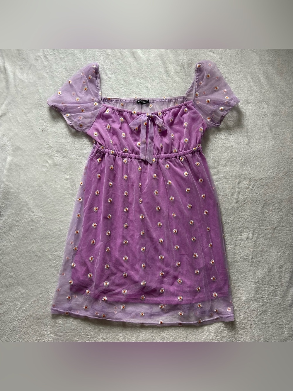 SHEIN Daisy Print Mesh Babydoll Mini Dress – Lavender – Size Large